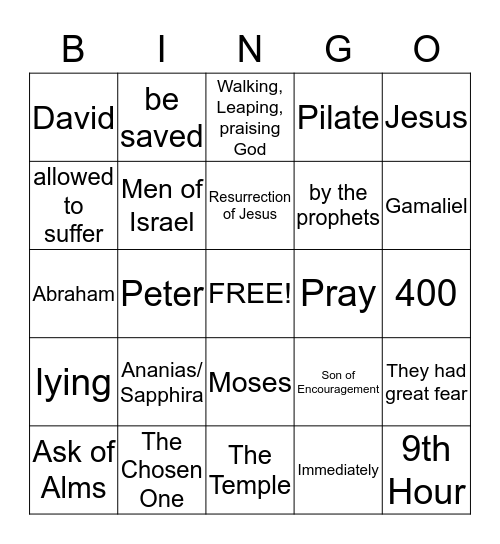 BOOK OF ACTS BINGO Card