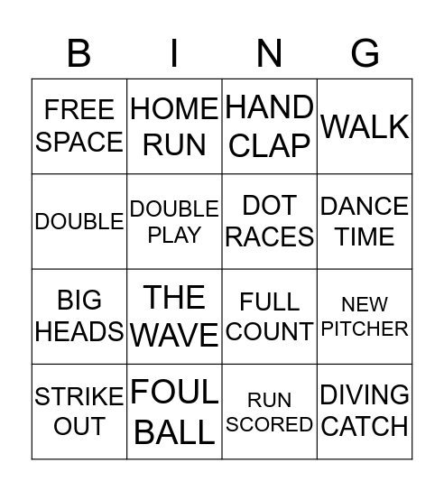 DIZZA'S BASEBALL BINGO Card