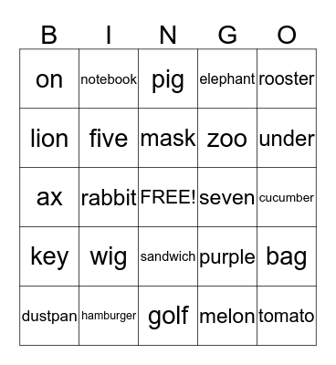 PHONICS Bingo Card