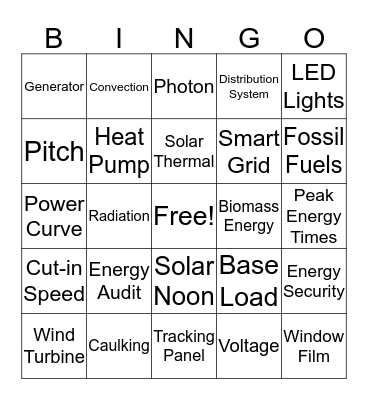 Clean Energy Bingo Card