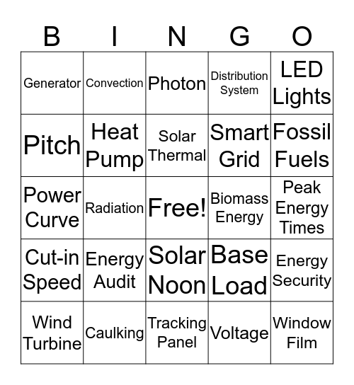 Clean Energy Bingo Card