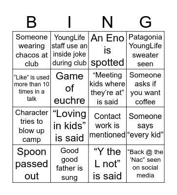Leadership Weekend Bingo Card
