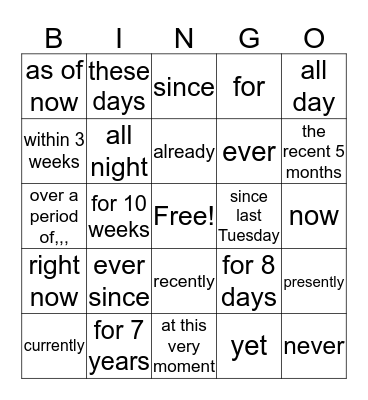time words Bingo Card