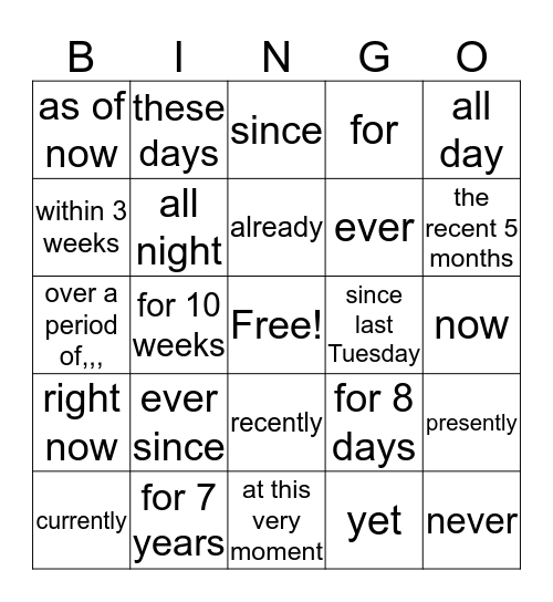 time words Bingo Card