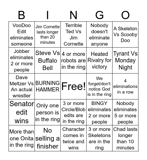 Fire Pro Royal Rumble Bingo Card