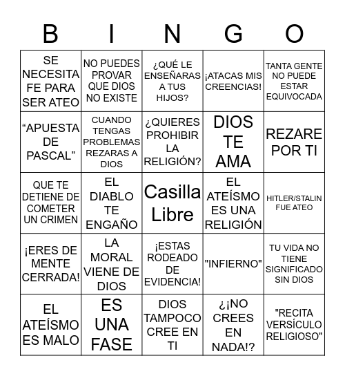 BINGO PARA ATEOS Bingo Card