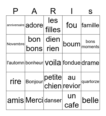 Zoey's Birthday Party  Bingo Card