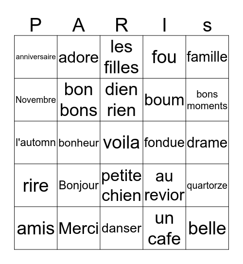 Zoey's Birthday Party  Bingo Card