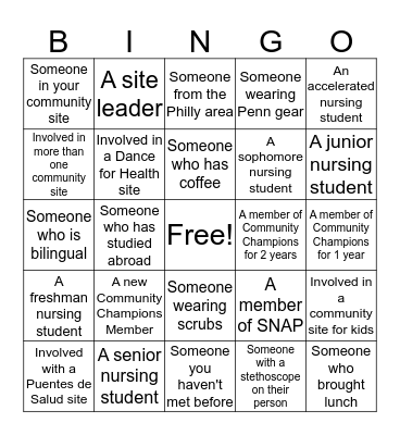 Community Champions Bingo Card