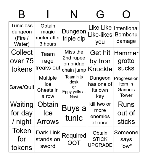 Ocarina of Time Randomizer Bingo Card