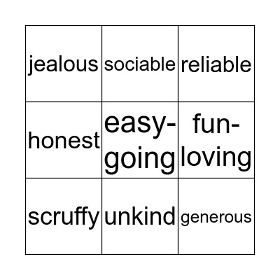 Character qualities Bingo Card