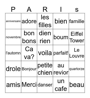 Zoey's Birthday Party  Bingo Card