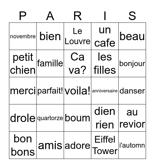 Zoey's Birthday Party Bingo Card