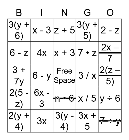 Math B-I-N-G-O Bingo Card