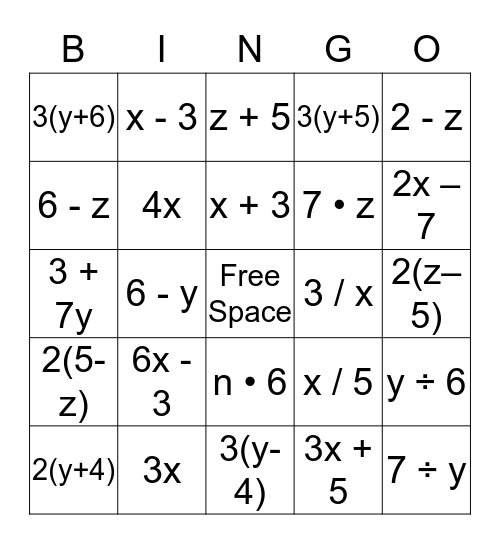 Math B-I-N-G-O Bingo Card