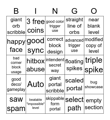 Recent level bingo (tombo) Bingo Card