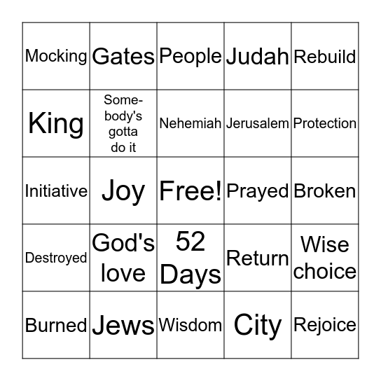 Working for God Bingo Card