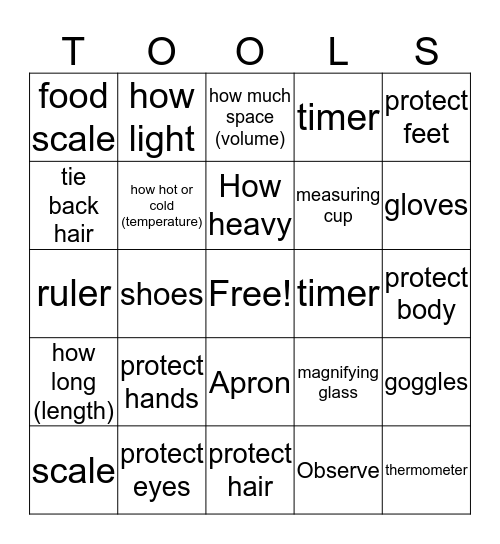 Tools and Safety Bingo Card