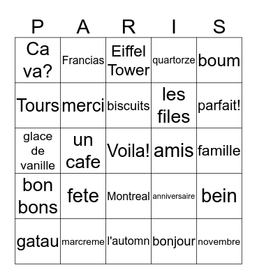 Zoey's Birthday Party  Bingo Card