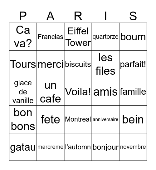 Zoey's Birthday Party  Bingo Card