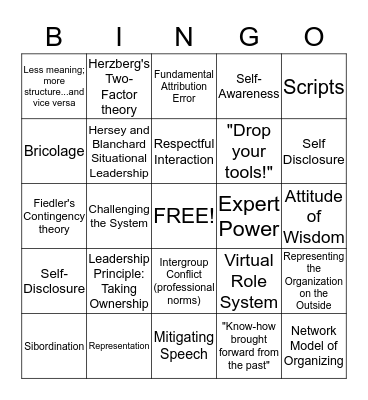 Organizational Behavior Bingo!! Bingo Card