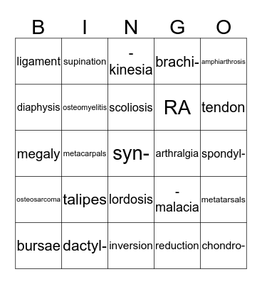Skeletal System Bingo Card