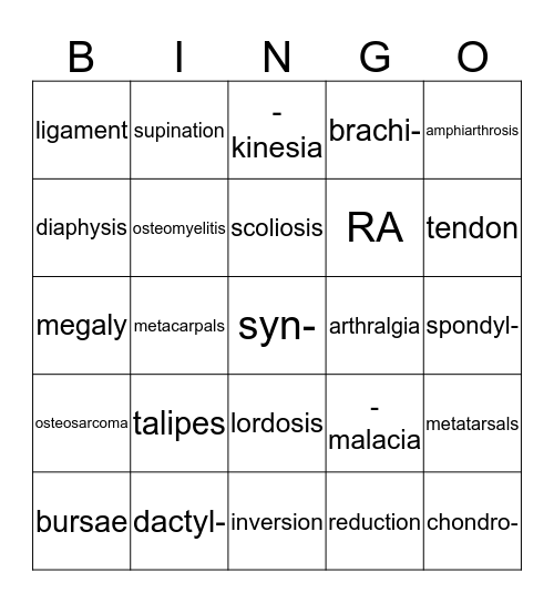 Skeletal System Bingo Card