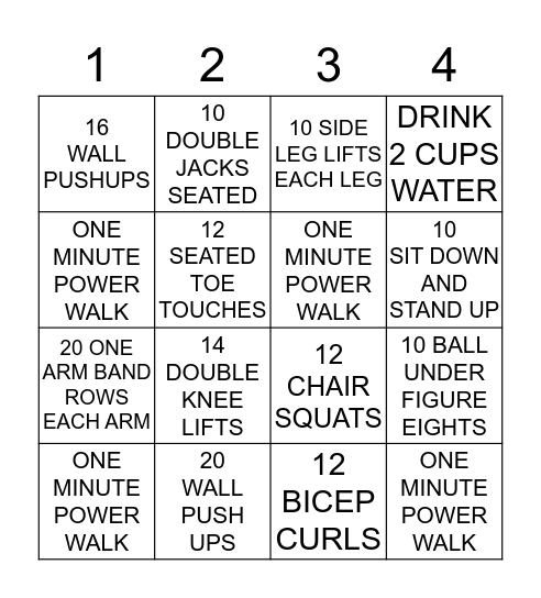 SHARON'S BINGO WORKOUT CARD Bingo Card