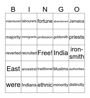 Culture and Heritage Bingo Card