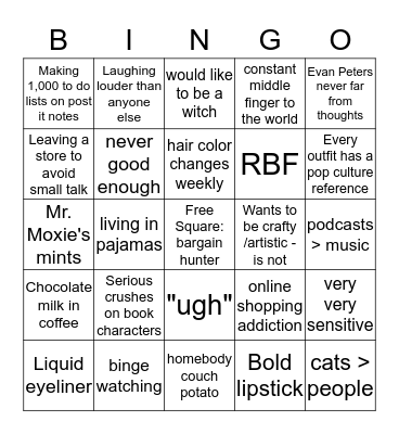 Bridget Bingo Card