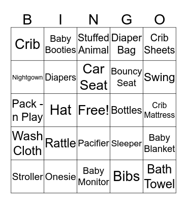 Baby Shower Bingo Card