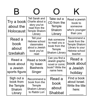 Temple Shalom Library BINGO Card