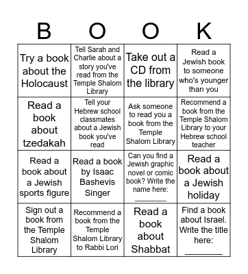 Temple Shalom Library BINGO Card
