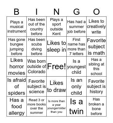 Find a person that... Bingo Card