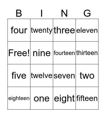 Number Words Bingo Card