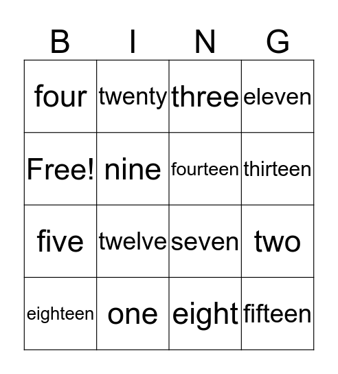 Number Words Bingo Card