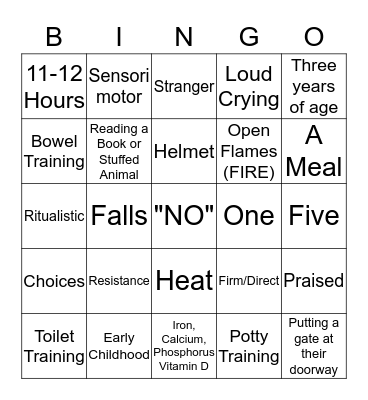 BINGO GROWTH & DEVELOPMENT OF A TODDLER Bingo Card