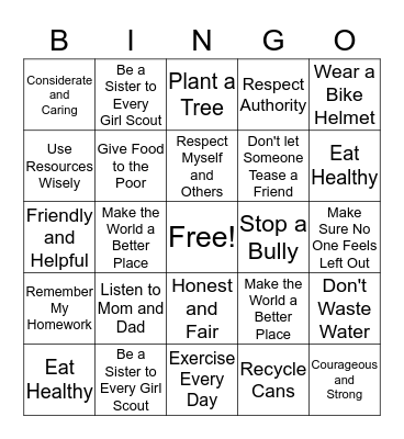 Girl Scout Law Bingo Card
