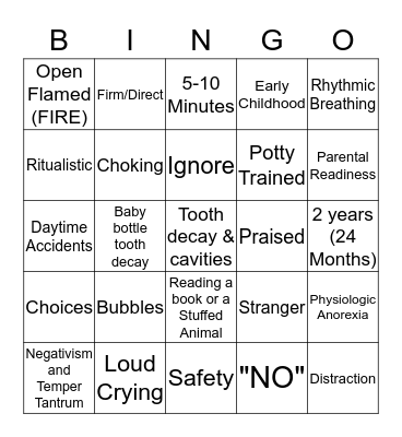 BINGO GROWTH & DEVELOPMENT OF A TODDLER Bingo Card