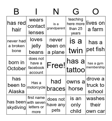 FISH Bingo Card