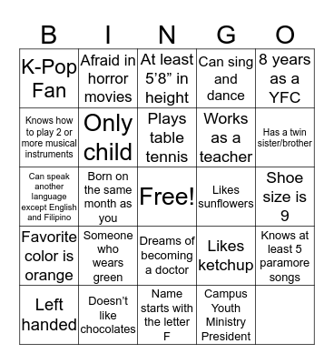 CAMPUS FRESH PARTY 2018 Bingo Card
