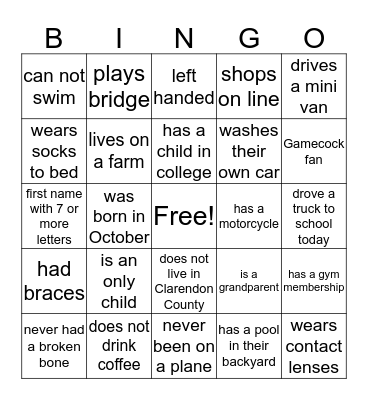 FISH Bingo Card
