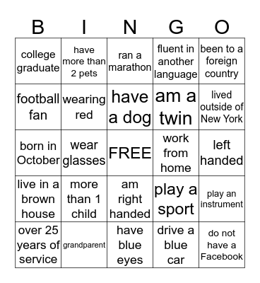 Get To Know You BINGO Card