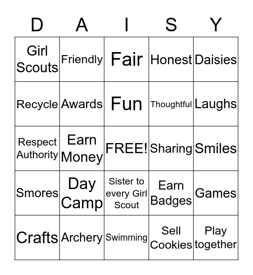 DAISIES  Bingo Card