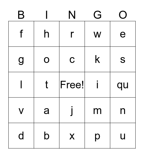 alphabet Bingo Card