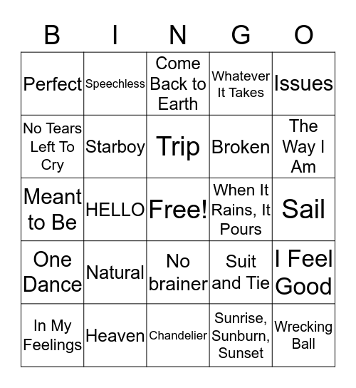 SONGO Bingo Card