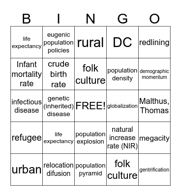 Human Geography Bingo Card