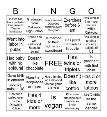 MOM'S of OAKWOOD Bingo Card