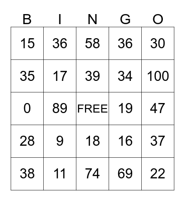 Spanish Numbers Bingo Card