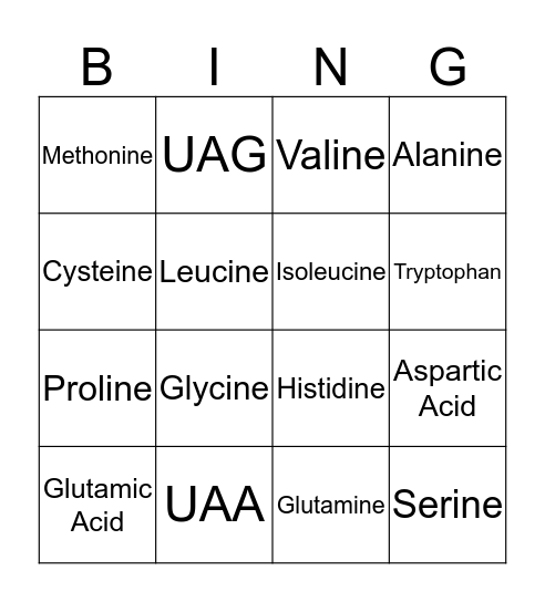Codon Bingo Card